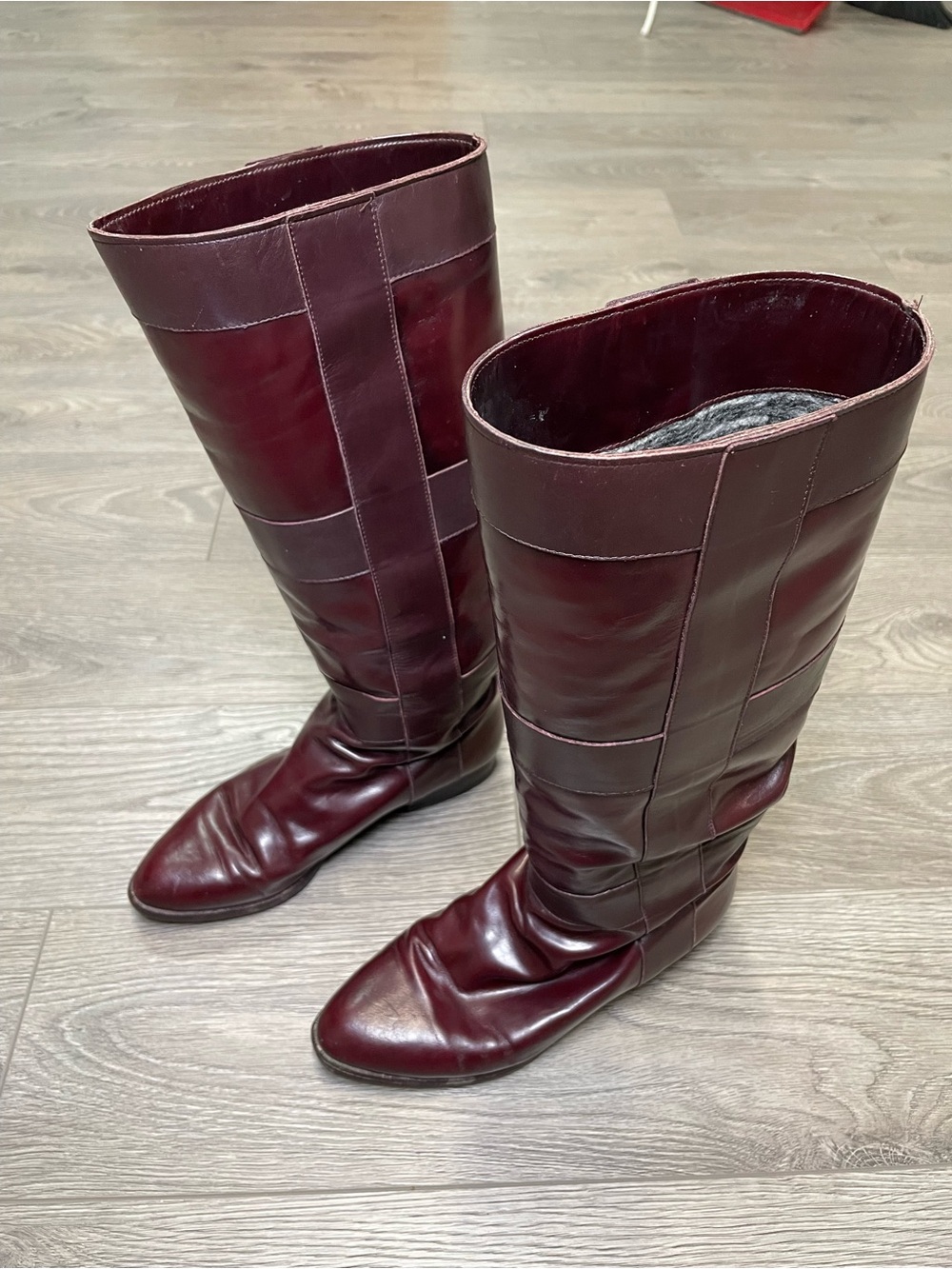 Charles David Burgundy Leather Knee High Boots Made in Italy Vintage Size 37